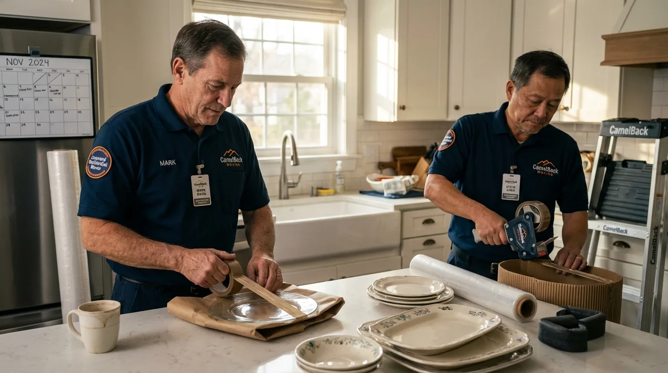 Professional crew packing kitchen dishware in Beaverdale, PA